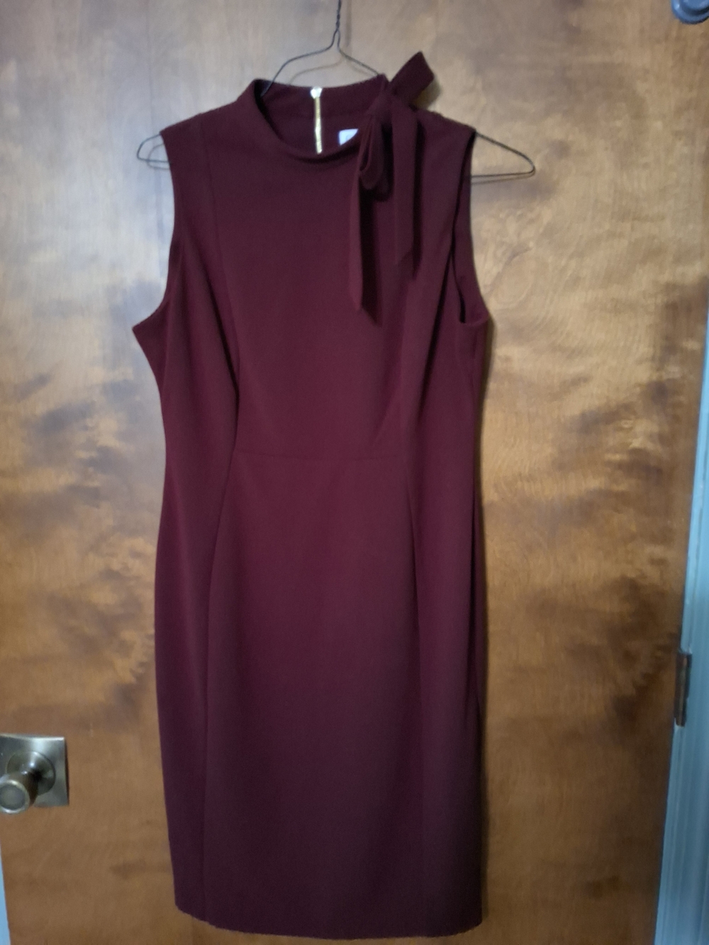 Calvin Klein Sleeveless Tie-Neck Midi Dress in Wine